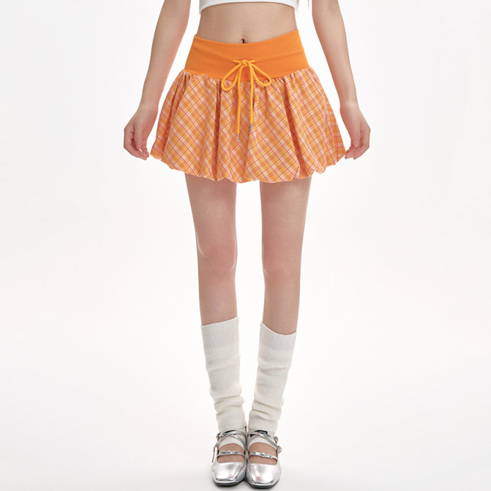 orange checkered bubble skirt