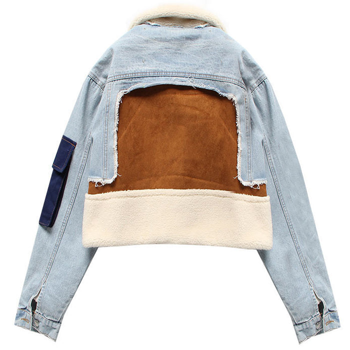 patchwork denim cropped jacket