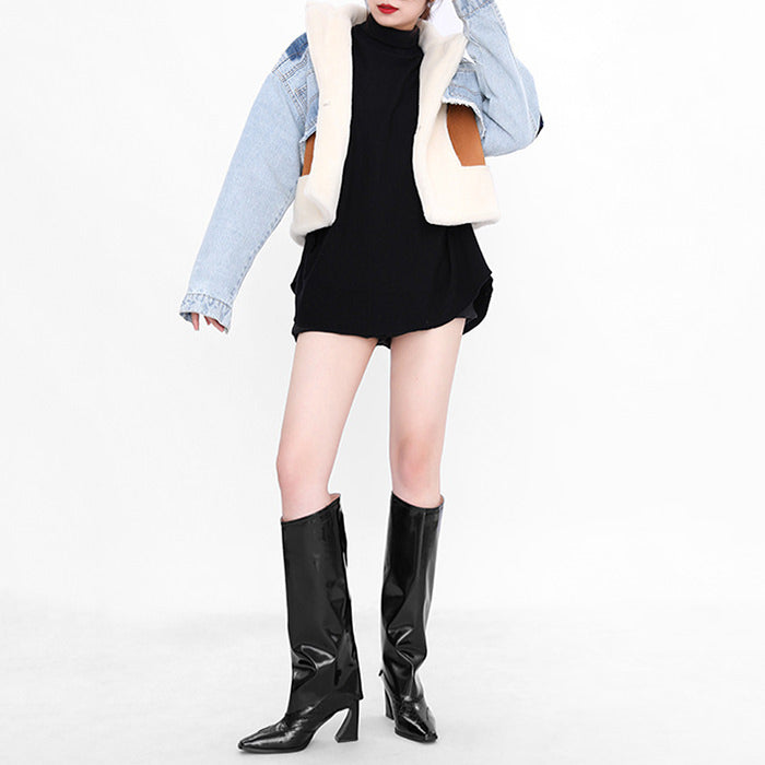 patchwork denim cropped jacket