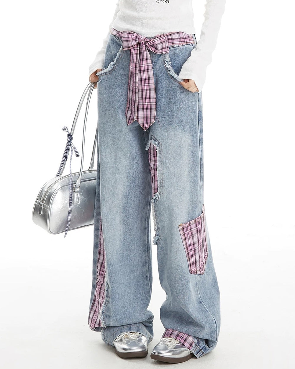 teen spirit plaid patchwork jeans