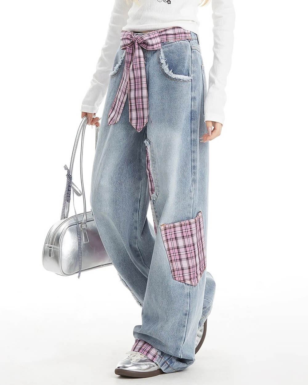 teen spirit plaid patchwork jeans