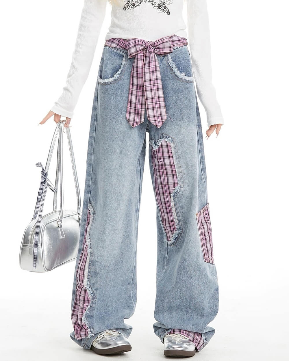 teen spirit plaid patchwork jeans