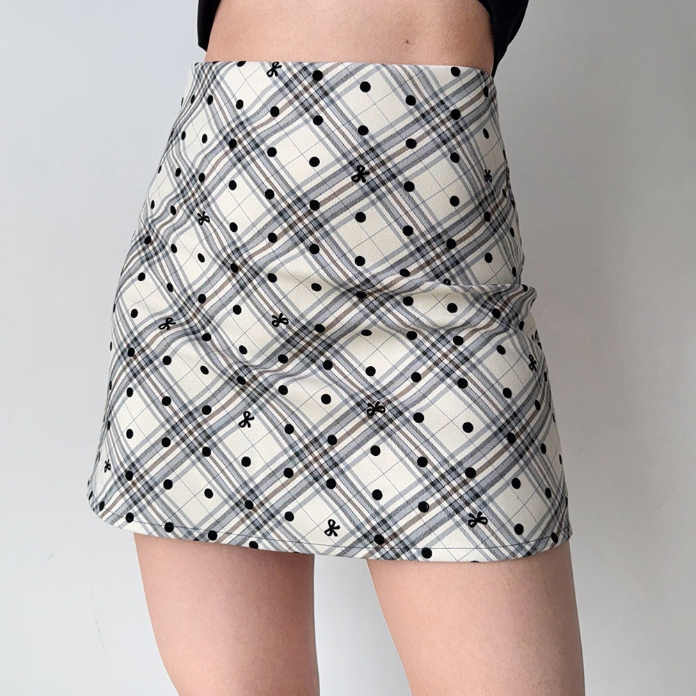 missed calls plaid polka dot skirt