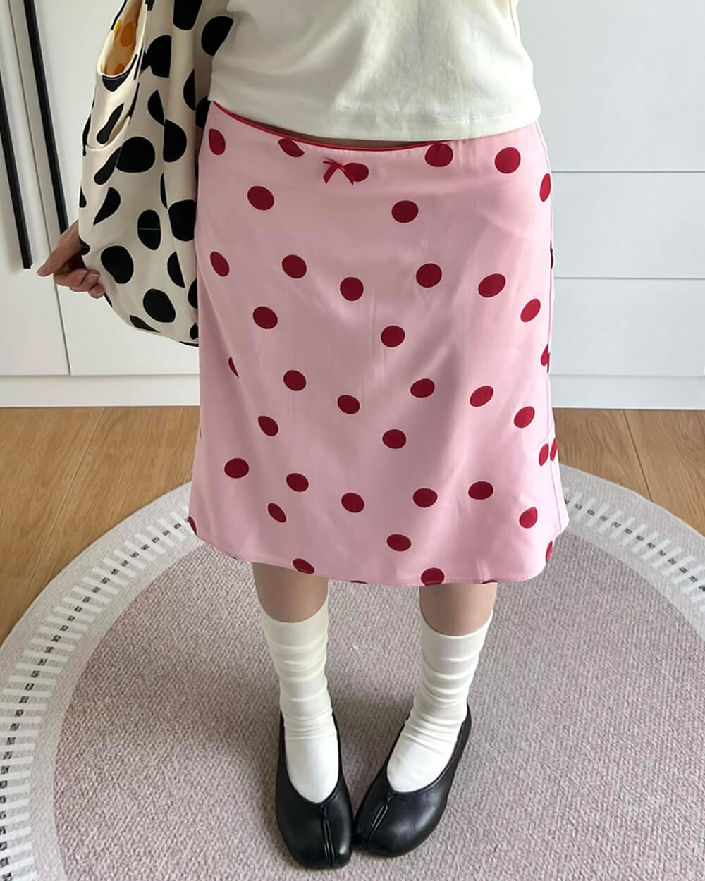 french kiss polka dot knee length skirt