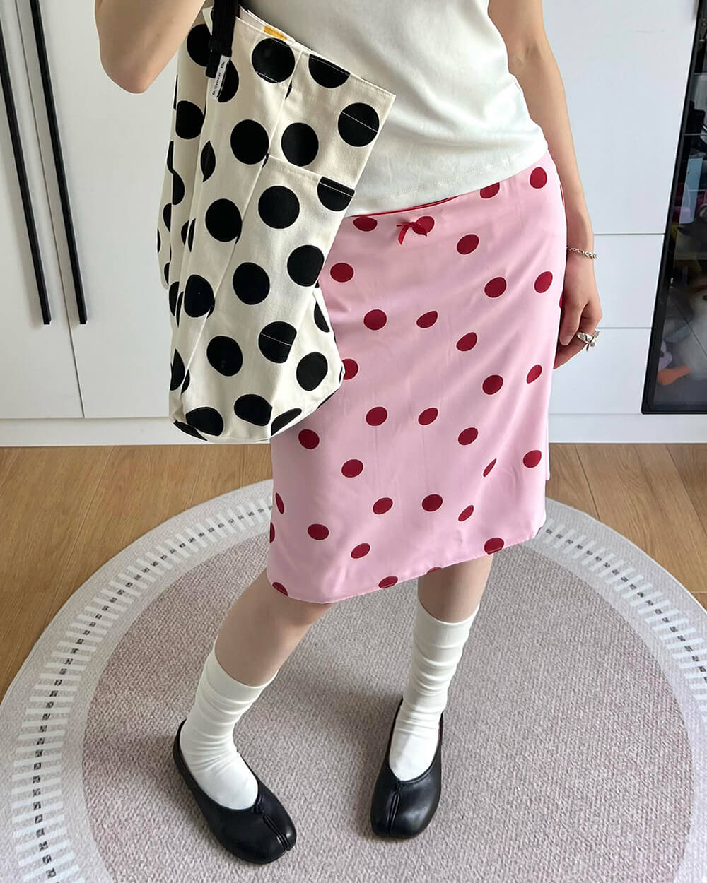 french kiss polka dot knee length skirt