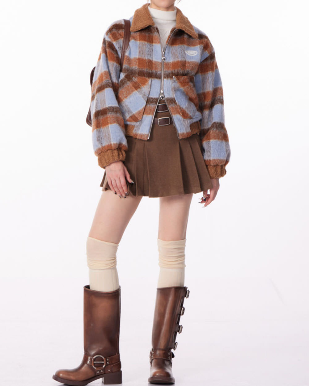 preppy style warm checkered jacket