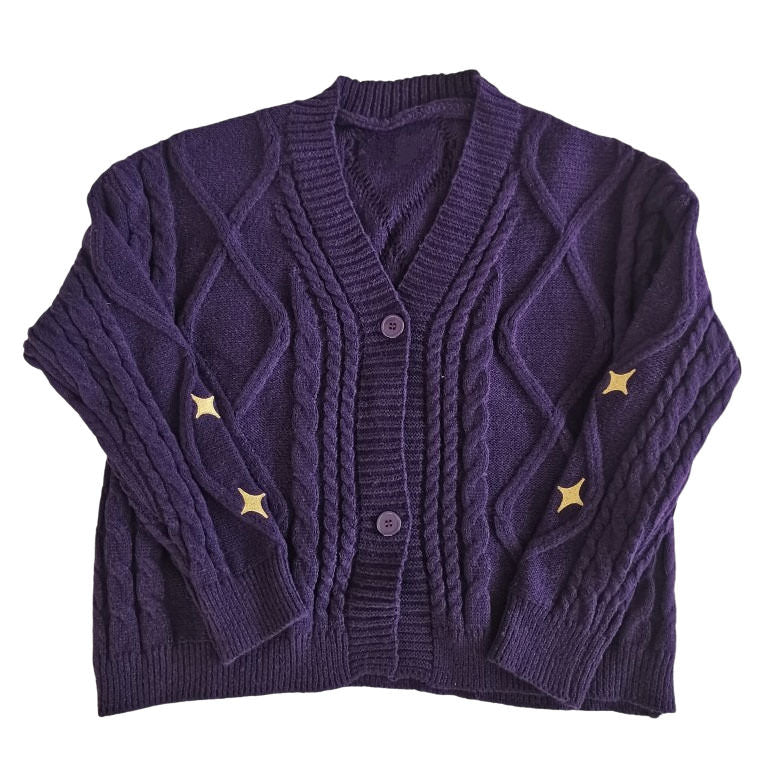 star embroidery purple cardigan