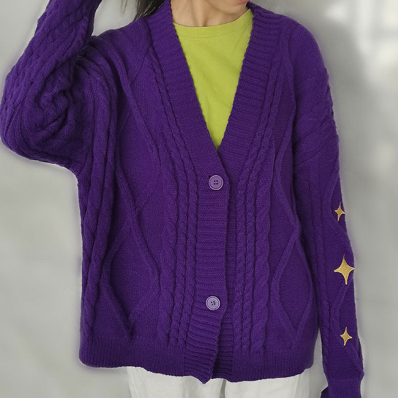 star embroidery purple cardigan