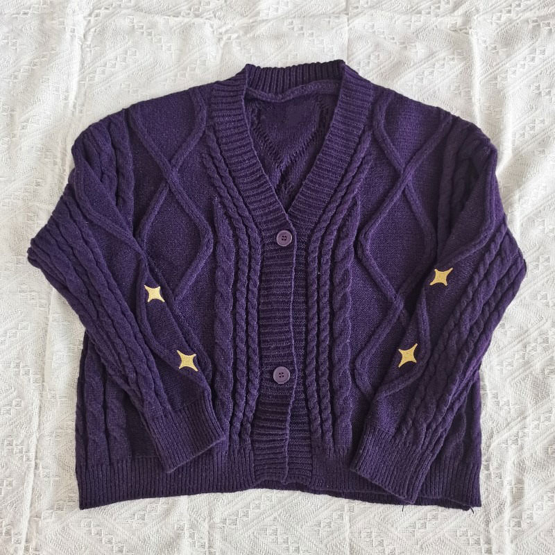 star embroidery purple cardigan