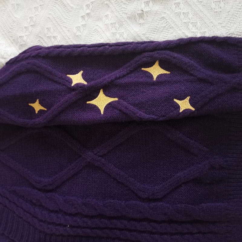 star embroidery purple cardigan