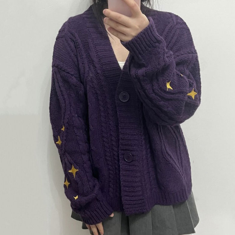 star embroidery purple cardigan