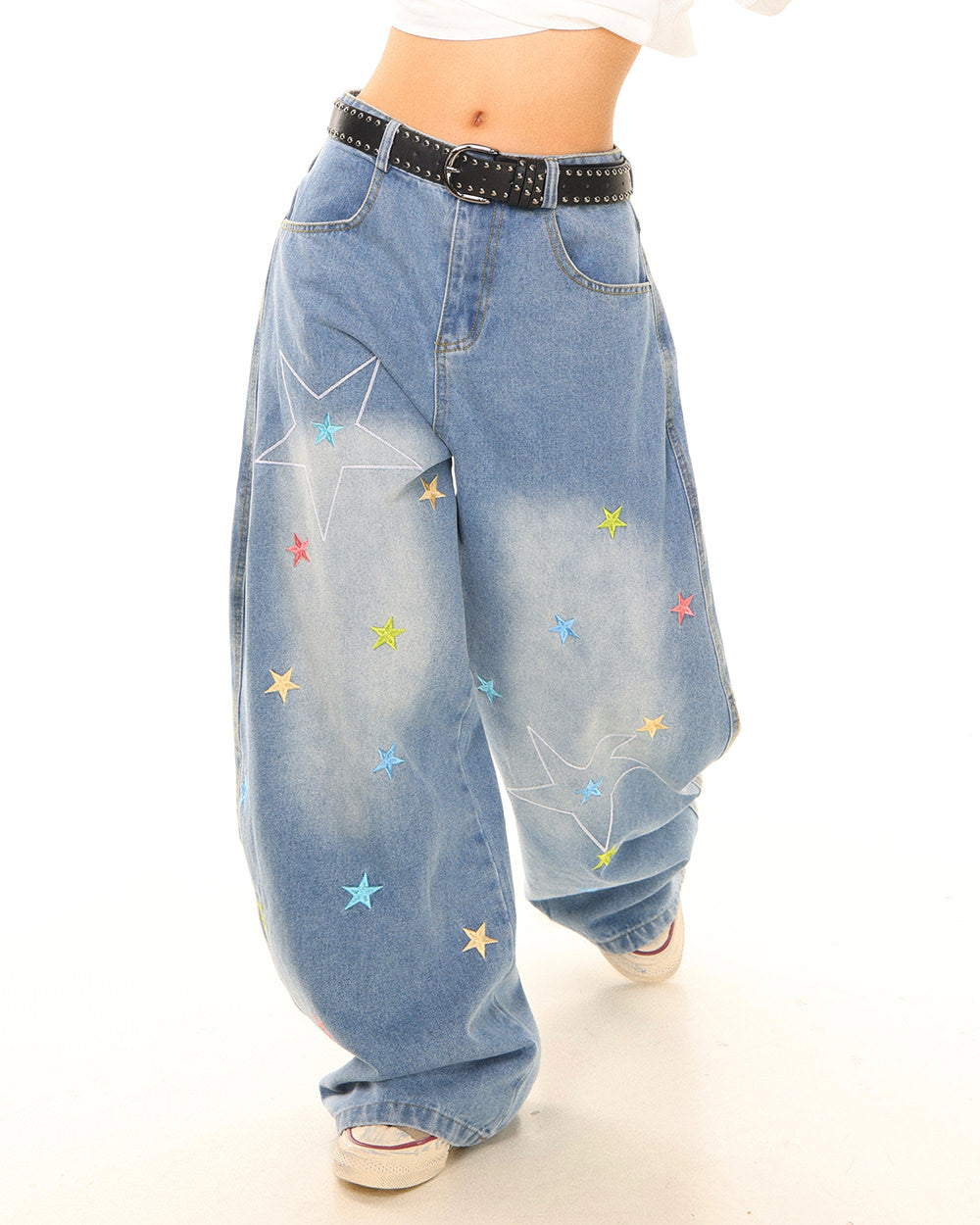 star embroidery baggy jeans