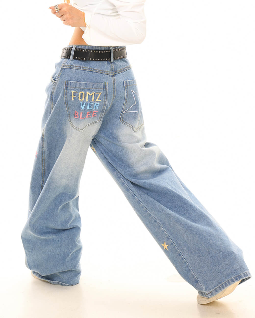 star embroidery baggy jeans