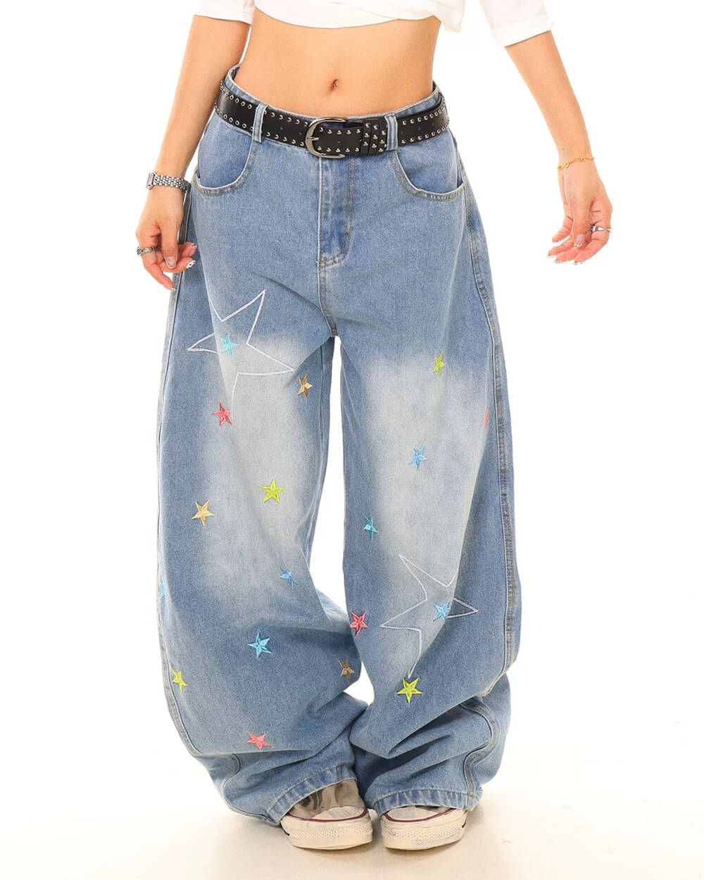 star embroidery baggy jeans