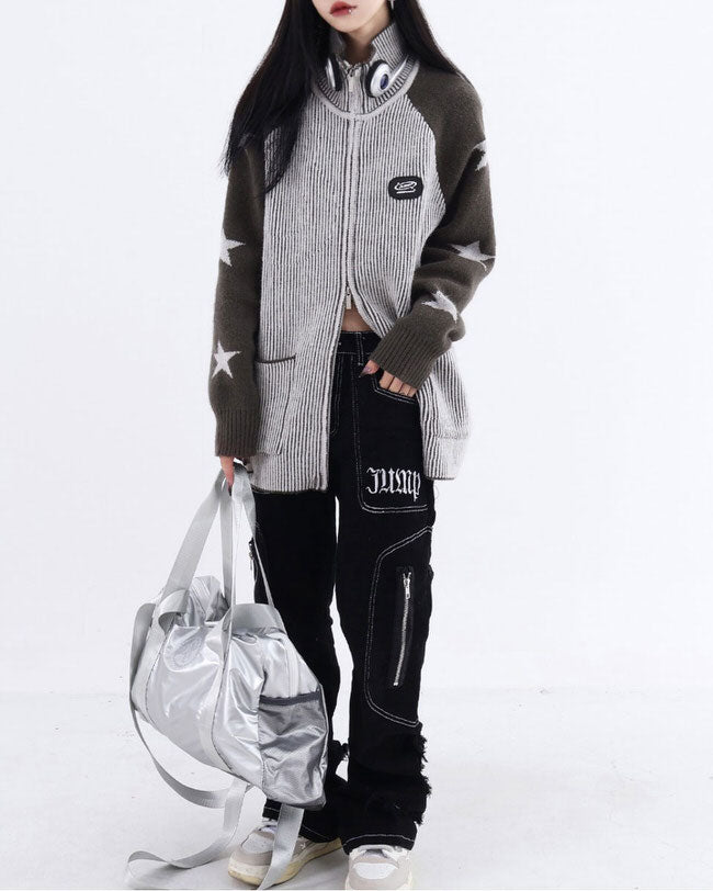 star girl aesthetic zip up sweater