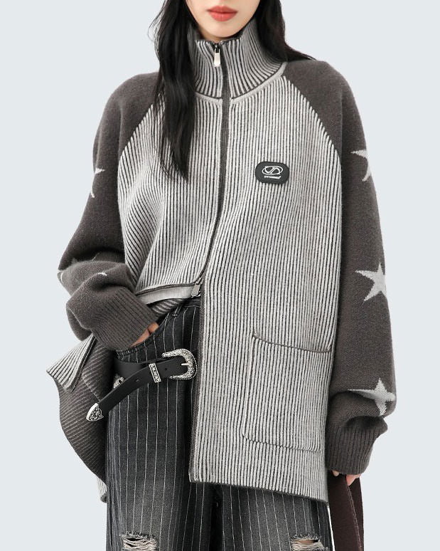 star girl aesthetic zip up sweater