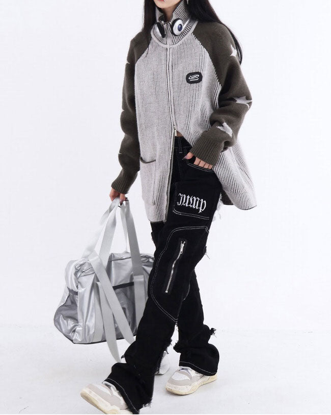 star girl aesthetic zip up sweater