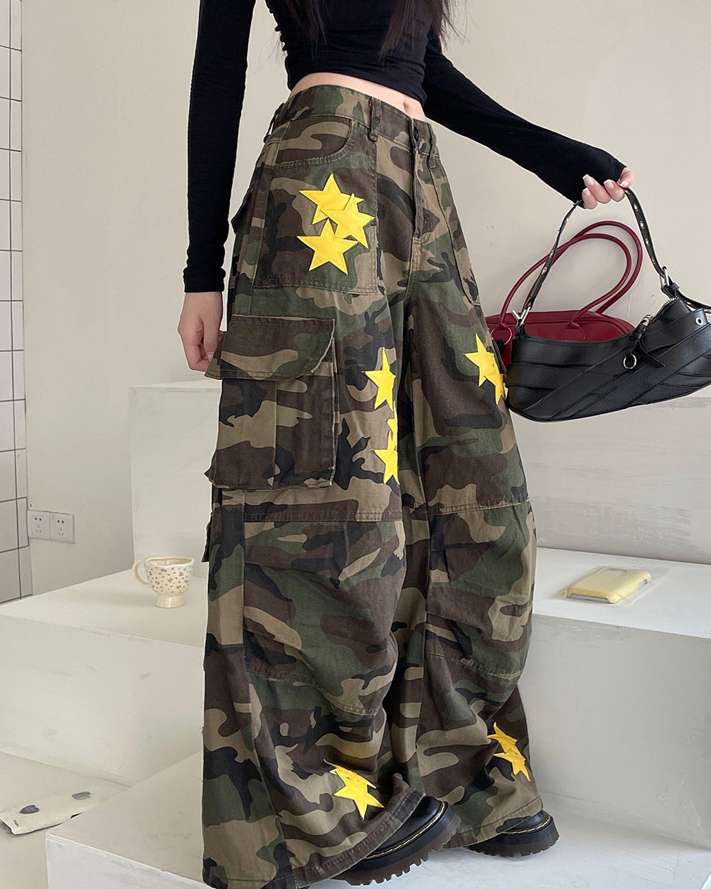 star patch camo cargo pants