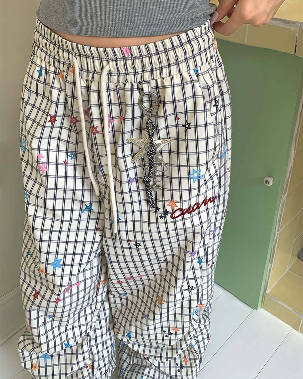 starry grid aesthetic wide leg pants