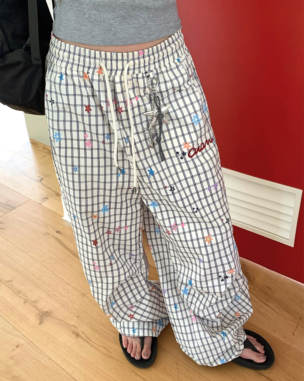 starry grid aesthetic wide leg pants