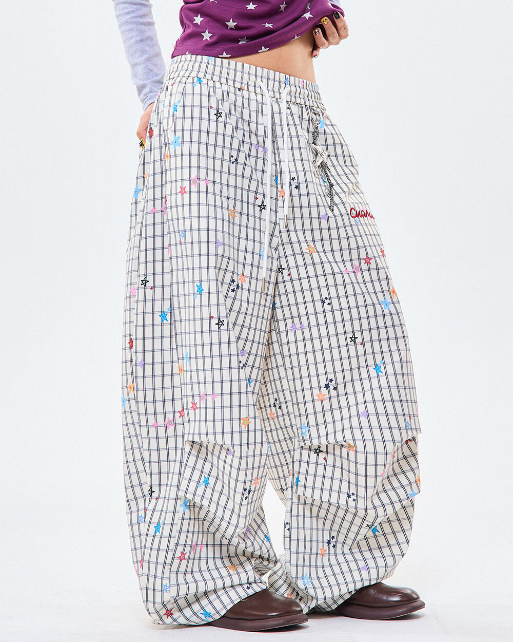 starry grid aesthetic wide leg pants