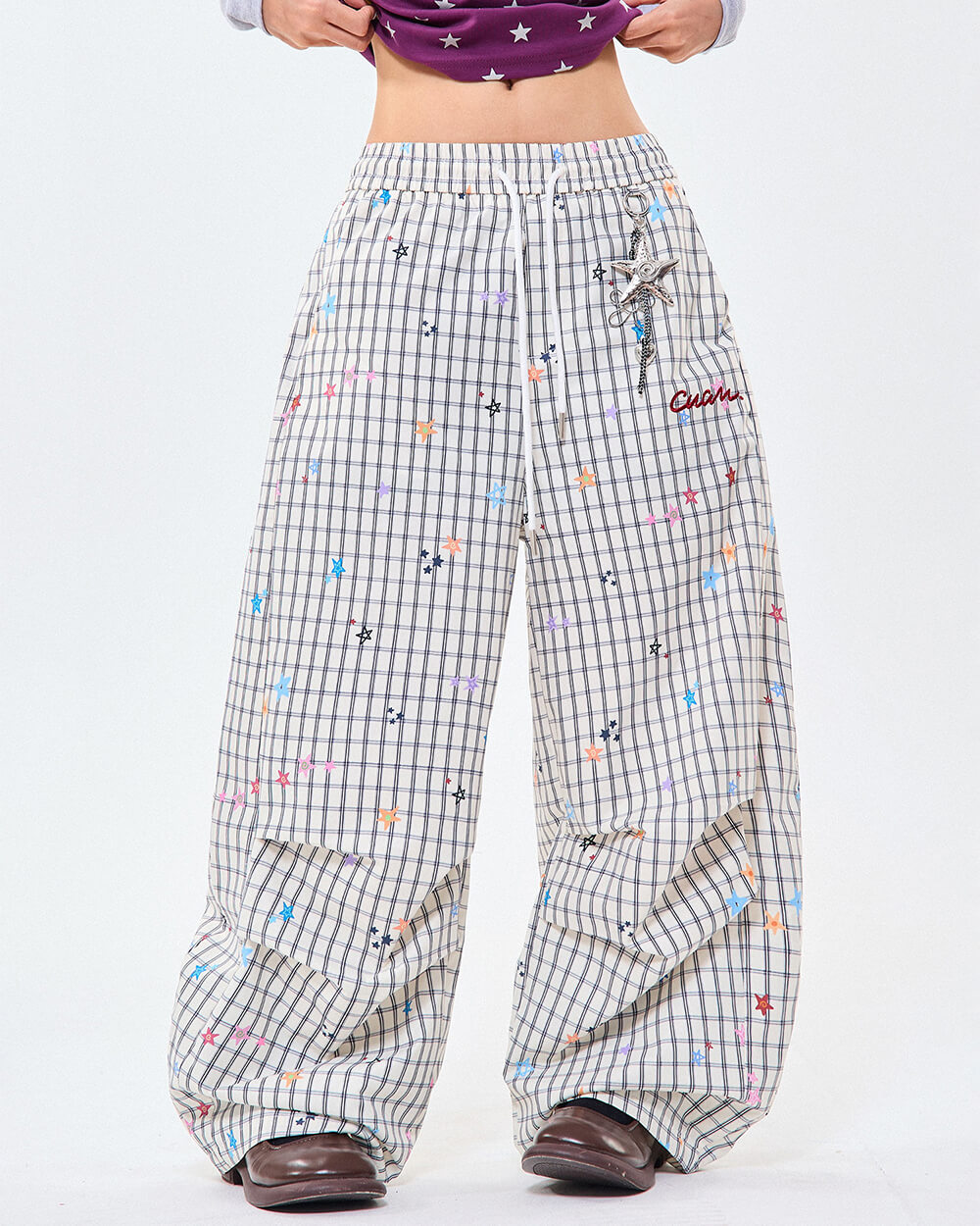 starry grid aesthetic wide leg pants