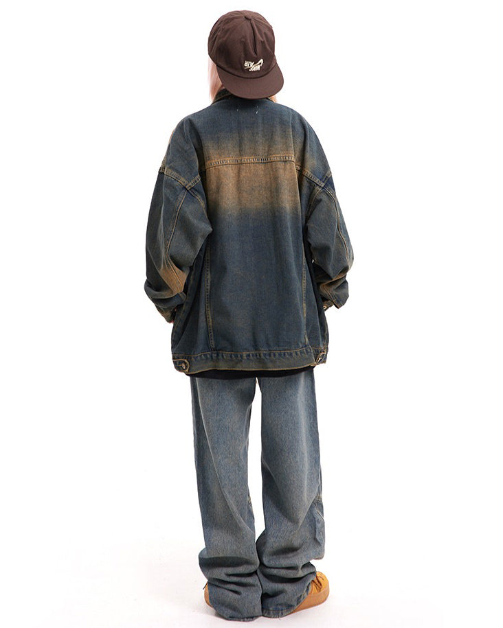 washed brown loose denim jacket