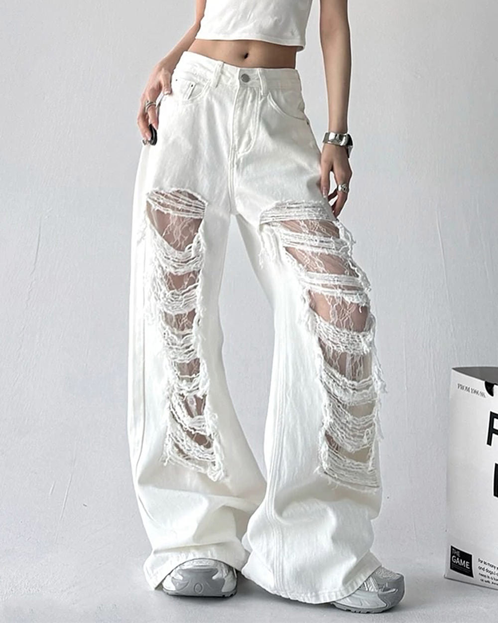 ripped lace baggy jeans