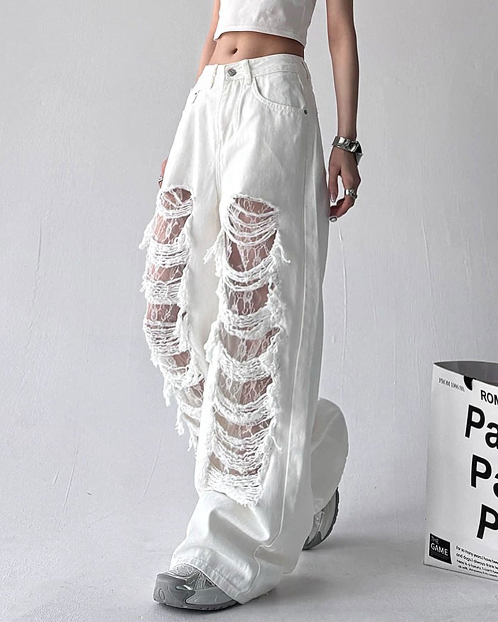 ripped lace baggy jeans