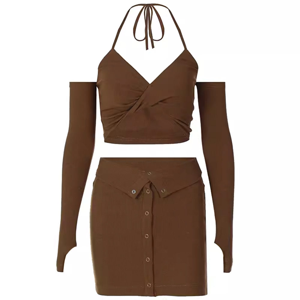 y2k halter top with gloves & skirt set